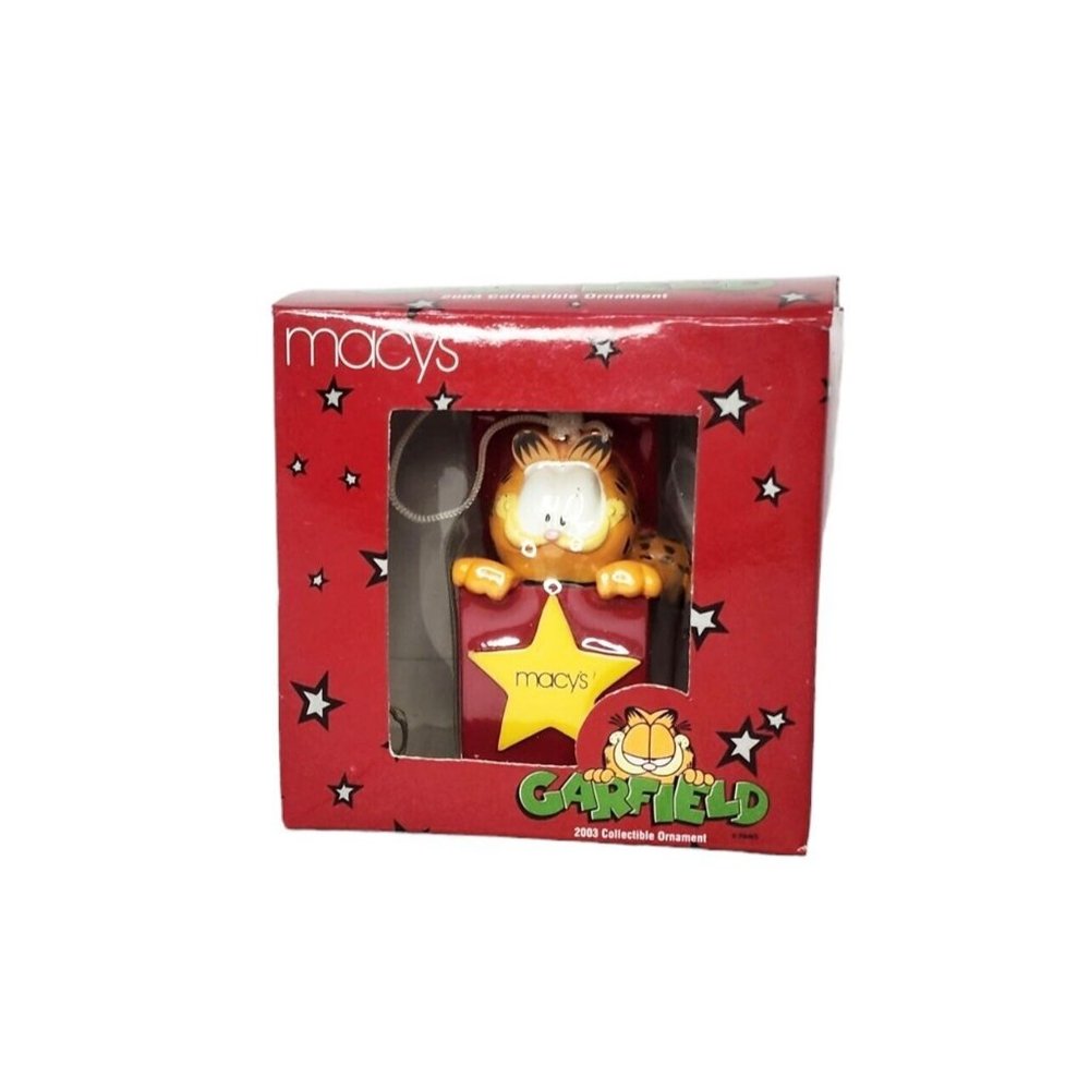 2003 Macy's Exclusive Garfield in a Red Box Christmas 2.5” Ornament